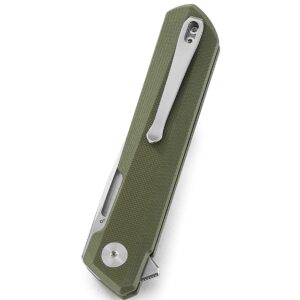 BESTECHMAN Dundee Pocket Folder Folding Knife: 3.35" D2 Steel Stonewash Satin Blade, G10 Scales, EDC Reversible Deep Clip, BMK01B (OD Green)