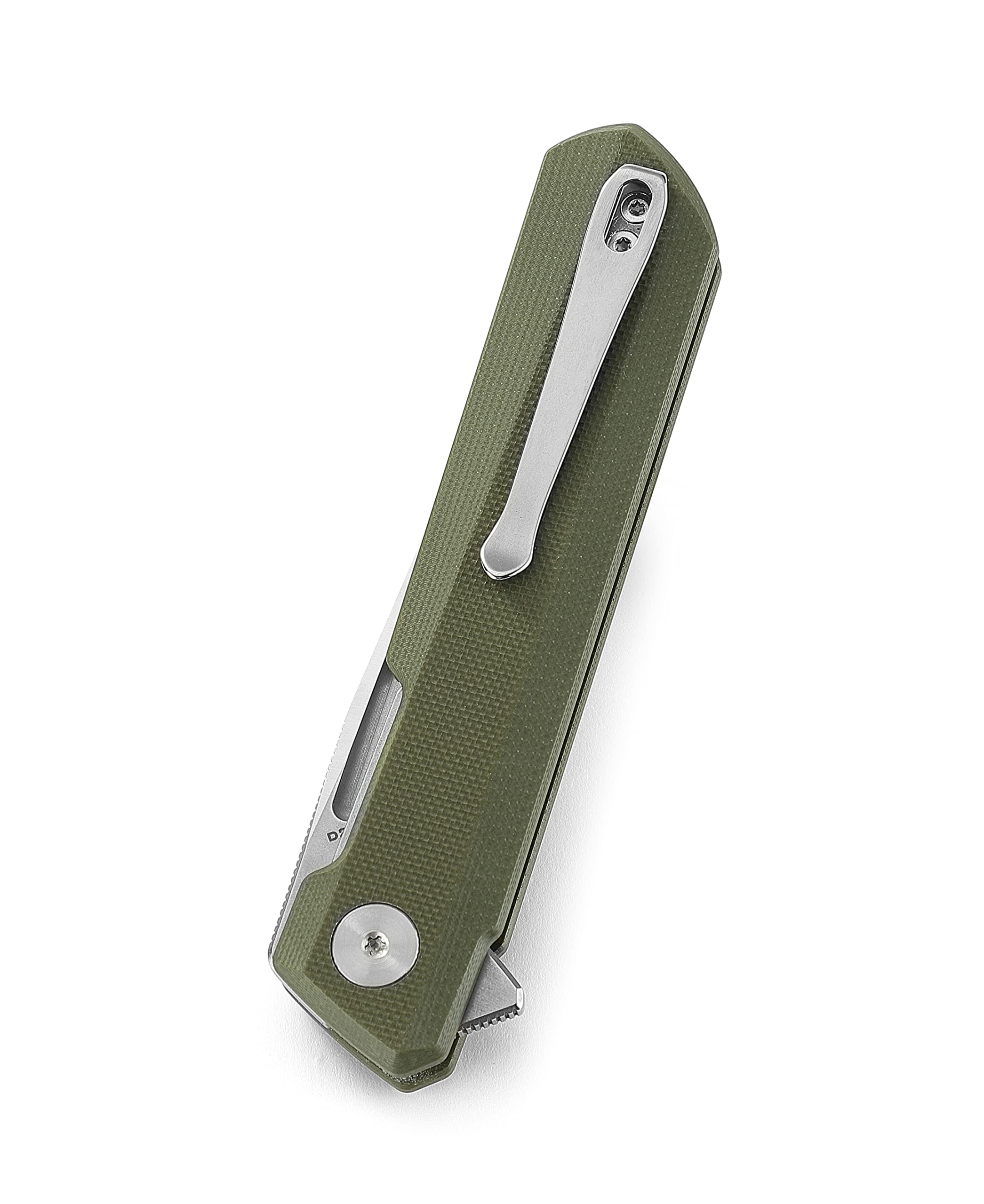 BESTECHMAN Dundee Pocket Folder Folding Knife: 3.35" D2 Steel Stonewash Satin Blade, G10 Scales, EDC Reversible Deep Clip, BMK01B (OD Green)