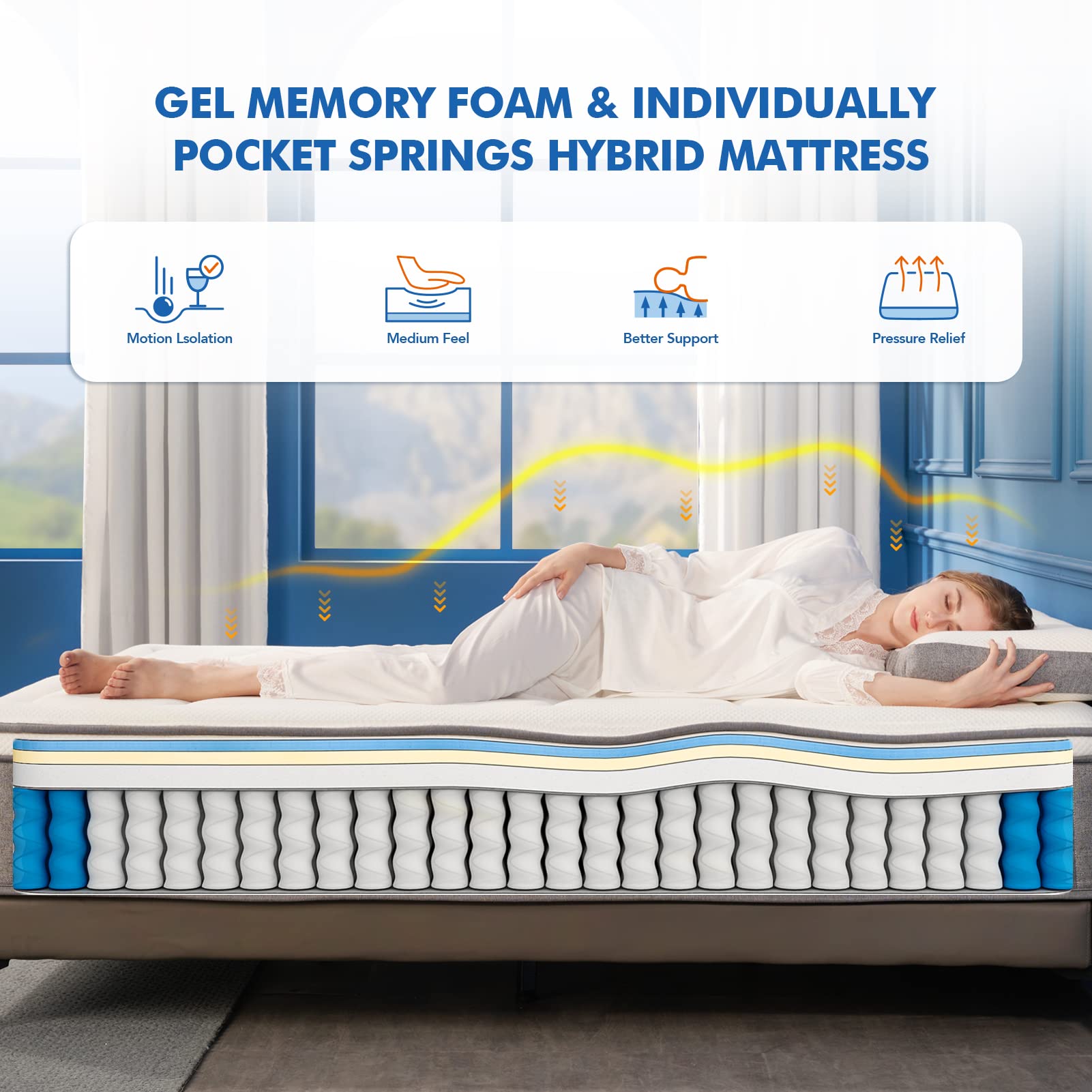 Twin Mattress, DIGLANT 12 Inch Gel Memory Foam Hybrid Mattress, Euro Top Pocket Spring Mattress in a Box, Balance Support & Motion Isolation, Medium Feel Mattress, CertiPUR-US Certified