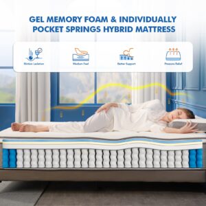 Twin XL Mattress, DIGLANT 12 Inch Gel Memory Foam Hybrid Mattress, Euro Top Pocket Spring Mattress in a Box, Balance Support & Motion Isolation, Medium Feel Mattress, CertiPUR-US Certified