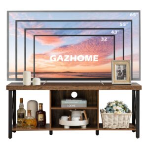 GAZHOME TV Stand for TV up to 55 Inches, TV Cabinet with Open Storage, TV Console Unit with Shelving for Living Room, Entertainment Room, Rustic Brown