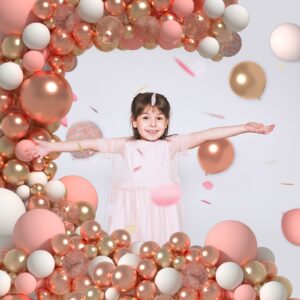 ZFUNBO Rose Gold Balloon Garland Arch Kit, 124pcs Rose Gold Birthday Decorations for Girl with Rose Gold Metallic Pink White Balloons Garland for Bridal Shower Birthday Party Decorations