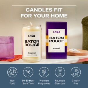 Homesick Scented Candles for Home (Louisiana State University, Baton Rouge) - 13.75 oz Long-Lasting Soy Wax Jar Candle, 60-80 Hours Burn Time - Notes of Morning Dew, Bergamot & Black Pepper