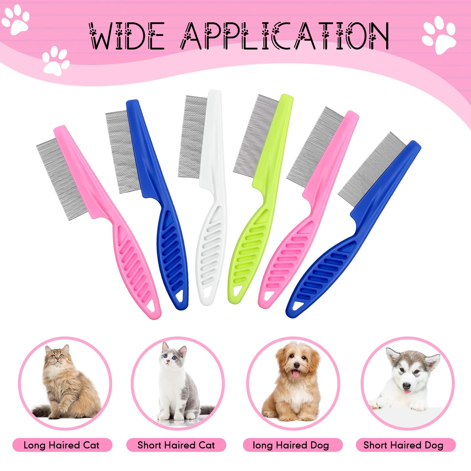 10 Pcs Flea Comb for Dogs and Cats Flea Remover Tool with Stainless Steel Metal Teeth for Detangling Grooming Kit, Pink, Blue, White and Green, 2 Sizes