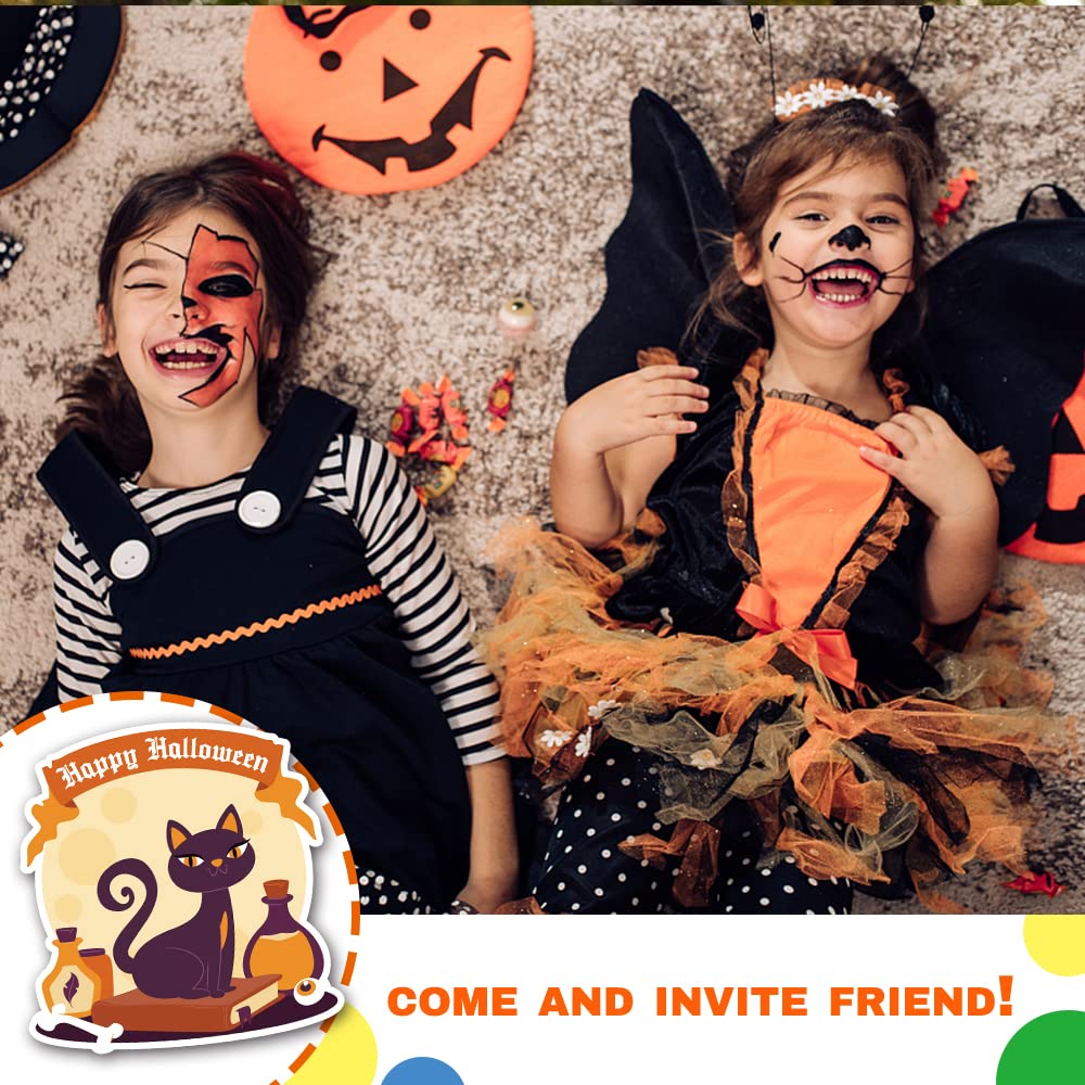 Deluxe Halloween or Costume Party Invitations, 25 Shape Fill-in Cards with Envelopes, Pumpkin, Ghost, Monster, Cute Trick or Treat, Box or Treat for Kids Birthday or Adult party - 4"X6" (JRM378)