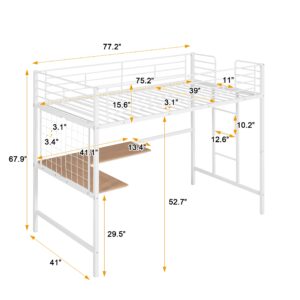 Harper & Bright Designs Twin Size Metal Loft Bed Frame, Loft Bed with L-Shape Desk and Metal Grid, Space Saving Loft Bed with Desk Underneath for Kids,Teens,White