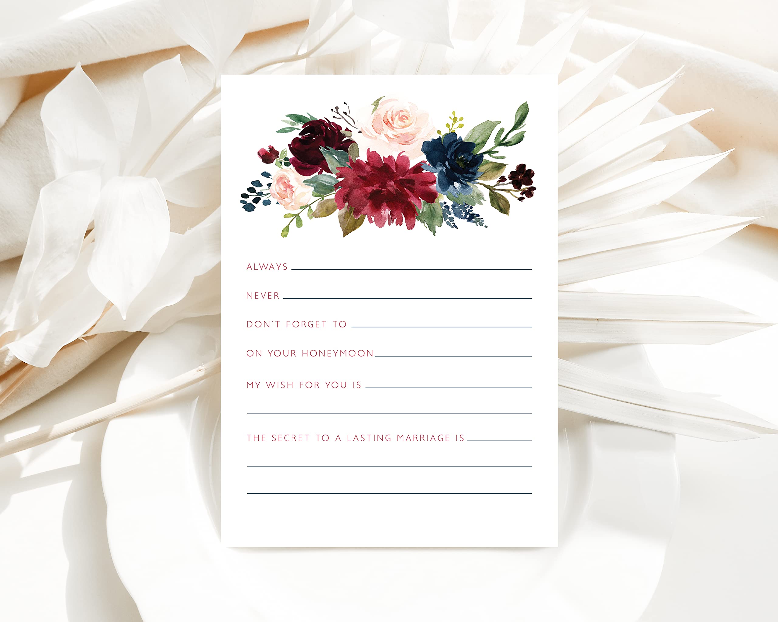 Your Main Event Prints Navy Burgundy Advice and Wishes Cards for Bridal Showers, Weddings, and the Bride and Groom - Pack of 50, 5"x7" Cards