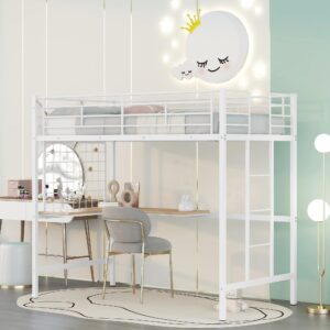 harper & bright designs twin size metal loft bed frame, loft bed with l-shape desk and metal grid, space saving loft bed with desk underneath for kids,teens,white