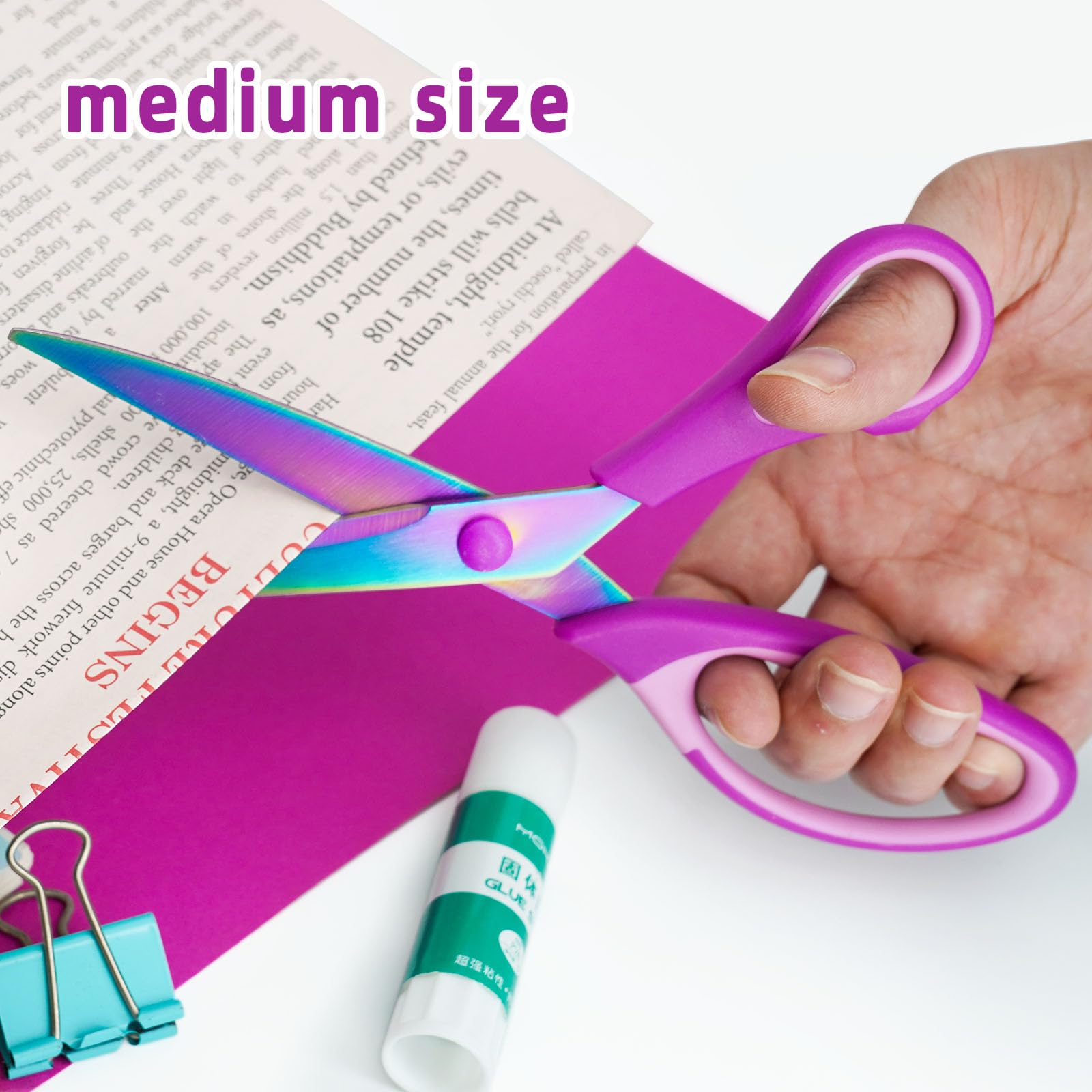 Craft Scissors Bundle, Sewing Scissors with Sharp Stainless Steel Blades and Soft Handles, Multipurpose Fabric Scissors Set, Great for Craft, Sewing, Arts, School and Home Supplies 3 Pack, Purple