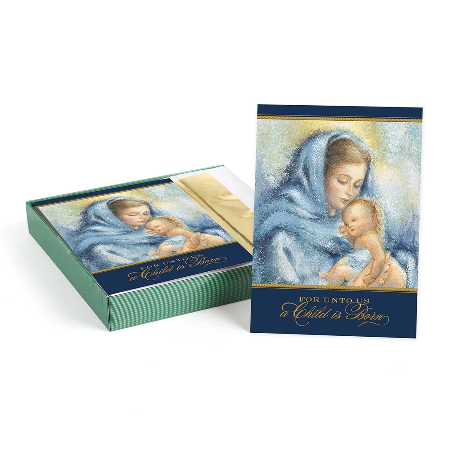 Masterpiece Religious Madonna And Child Christmas Cards / 16 Boxed Christian Holiday Card Set With Gold Foil Accents And Foil Lined Envelopes / Mary Jesus Holy Family Cards / 5 5/8" x 7 7/8" Folded Greeting Cards With Inside Verse