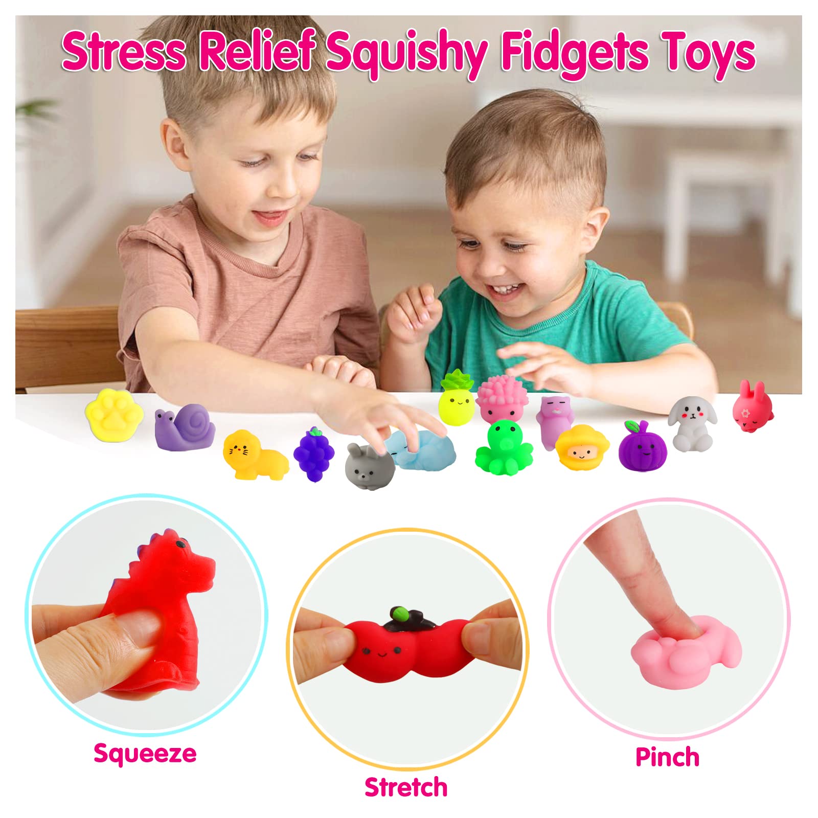 100Pcs Party Favors For Kids 4-8, Mochi Squishy Toy Treasure Box Toys For Classroom Prizes Kawaii Squishies Stress Relief Squishy Fidget Toys For Girls 8-12 Goodie Bag Pinata Stuffers Party Favors Bag