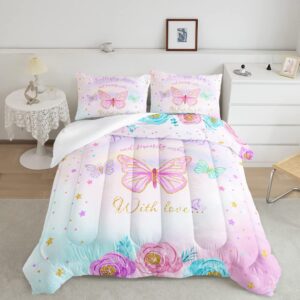 cvhouse butterfly bedding set,butterfly comforter twin,butterfly comforter set for girls kids teens,butterflies quilt set with 1 comforter and 2 pillow cases- 3 piece