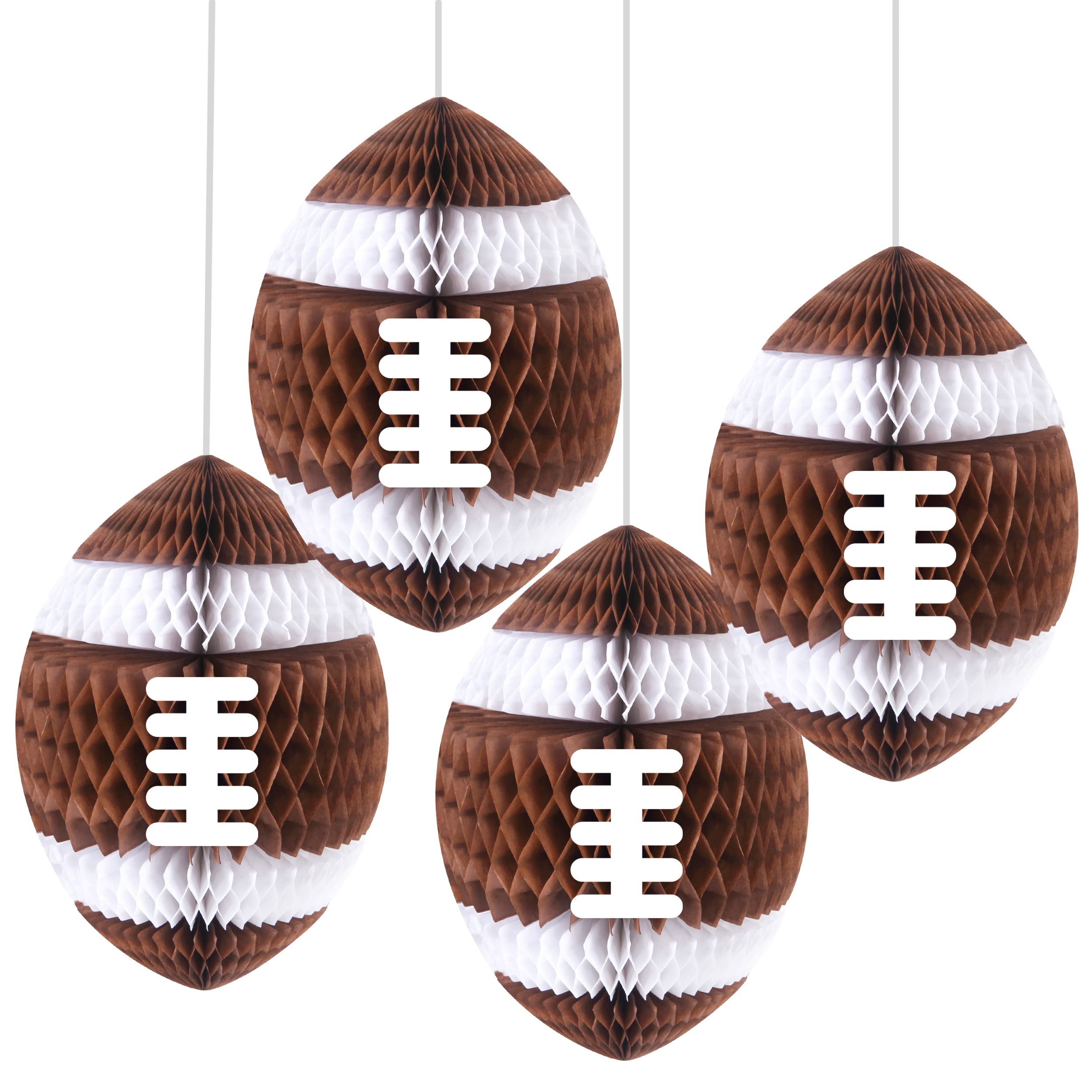 4Pcs Football Party Honeycomb Hanging Decorations 3D Football Honeycombs Tissue Paper Pom Poms for Boys Sport Theme Baby Shower Decorations