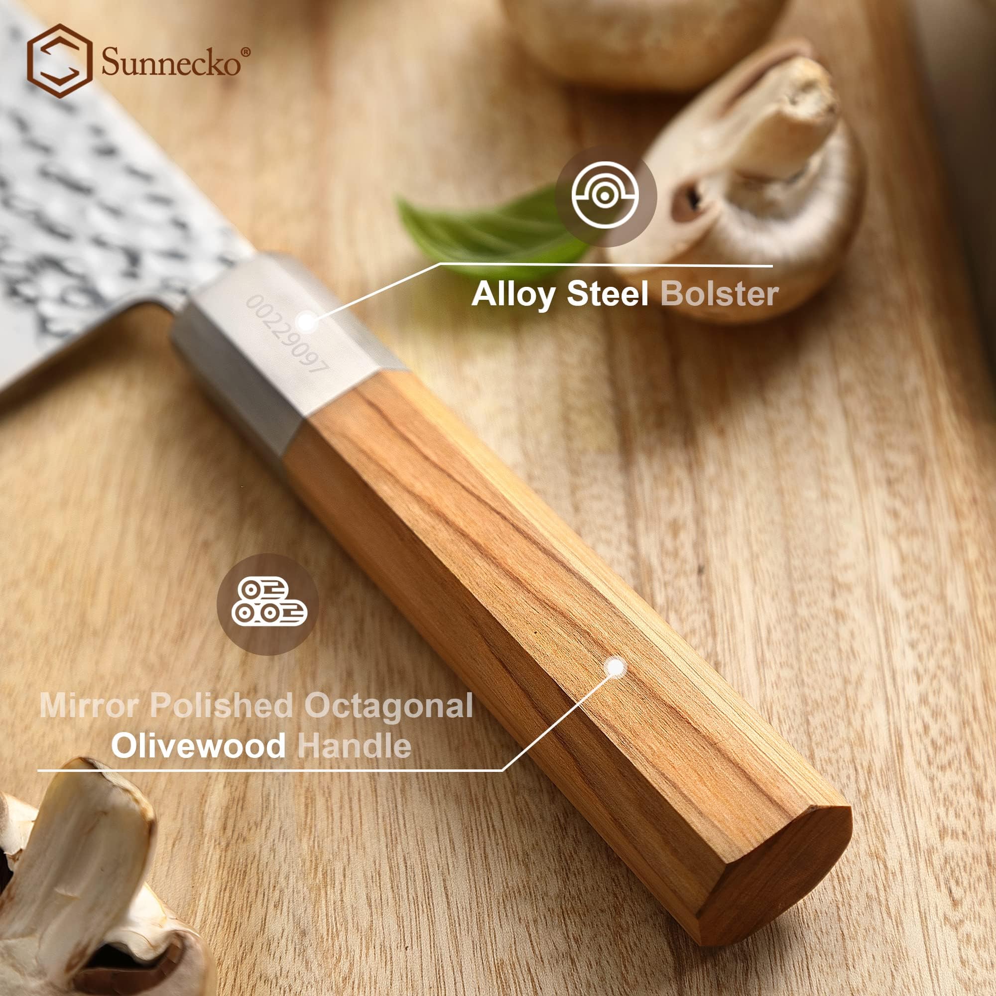 Sunnecko 8 Inch Chef Knife High Carbon Steel Japanese Chef's Knife Wood Handle Vintage Hand Forged Chef Knife for Meat Cutting