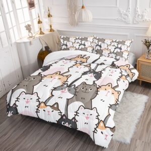 CVHOUSE Cat Bedding,Cartoon Cat Comforter Twin,Animals Print Comforter Set for Kids,Kawaii Quilt Set with 1 Comforter and 2 Pillow Cases