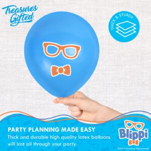 Treasures Gifted Officially Licensed Blippi Birthday Party Supplies - 12 Pack - Blippi Balloons - Latex Blippi Birthday Decoration Balloons - 12 Inch Happy Birthday Balloons in Orange, Blue & White