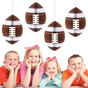 4Pcs Football Party Honeycomb Hanging Decorations 3D Football Honeycombs Tissue Paper Pom Poms for Boys Sport Theme Baby Shower Decorations