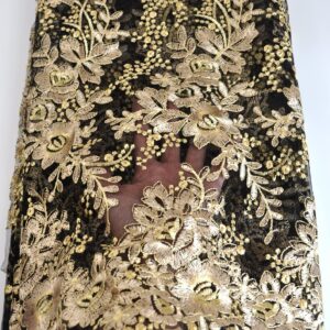 SanVera17 African Fabric Net Fabrics Nigerian Embroidered Lace Fabric for Party Dress (Gold) 5 Yards 2203-4