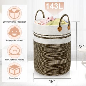 Tall Laundry Basket, Extra Large Rope Basket Large Storage Basket Modern Decorative Woven Basket for Living Room,Storage Baskets for Toys Throws Pillows and Towels 22"x16" Black