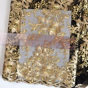 SanVera17 African Fabric Net Fabrics Nigerian Embroidered Lace Fabric for Party Dress (Gold) 5 Yards 2203-4