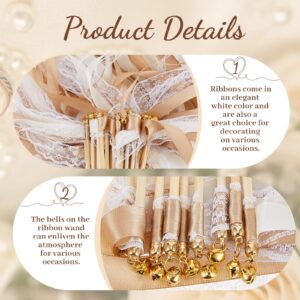 Taiyin 150 Pcs Lace Ribbon Stick Wands Wedding Wand Streamers with Bell Silk Ribbon Fairy Wand Wedding Send Off Streamer for Wedding Party Favors Baby Shower Holiday(White)