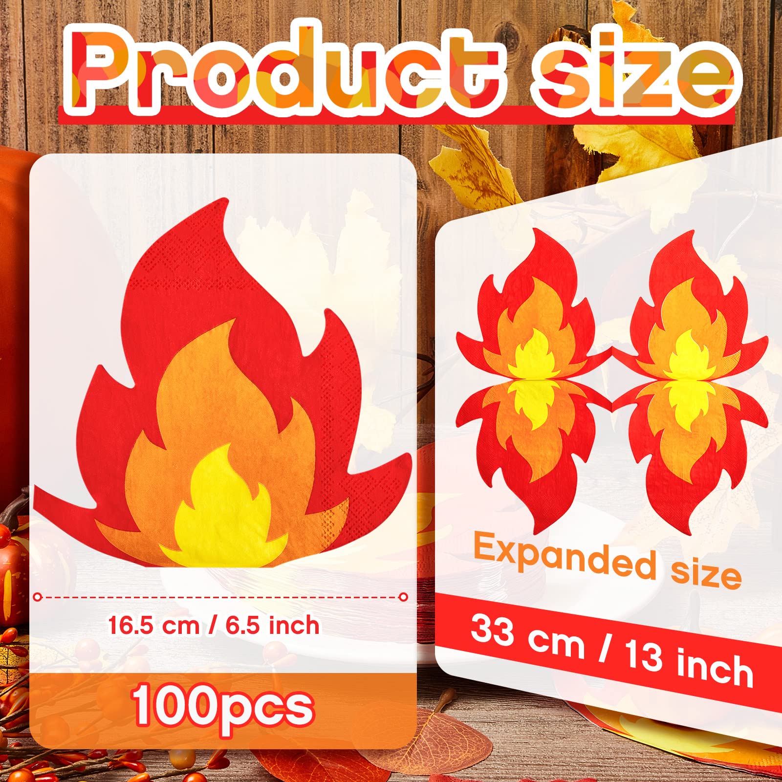 Henoyso 100 Pcs Fire Napkins 6.5 Inch Flame Napkins Disposable Paper Napkins for Firefighter Theme Fire Truck Birthday Pentecost Party Fireman Graduation Party Bonfire Survivor party Supplies