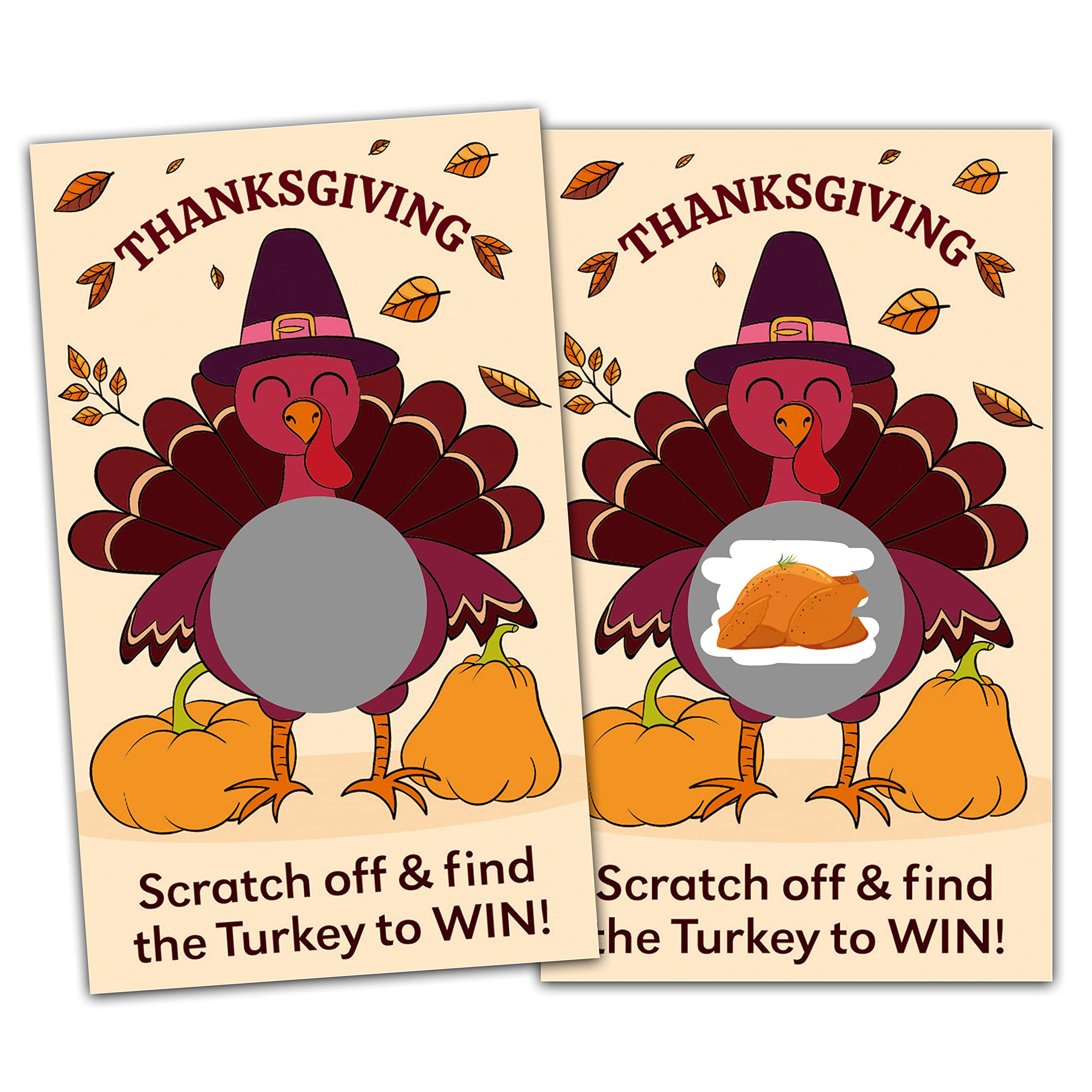 Thanksgiving Scratch Off Games, Thanksgiving Scratch Off Game Cards For Baby Shower, Bridal Shower, Fall Festival Raffle Lottery Tickets Cards, Set Of 50 Cards (B02)