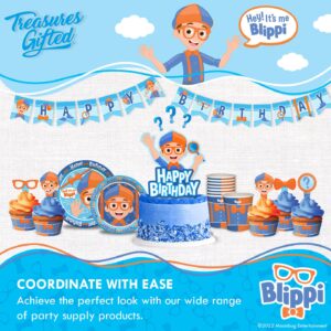 Treasures Gifted Officially Licensed Blippi Birthday Party Supplies - 12 Pack - Blippi Balloons - Latex Blippi Birthday Decoration Balloons - 12 Inch Happy Birthday Balloons in Orange, Blue & White