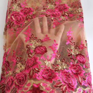 SanVera17 African Fabric Net Fabrics Nigerian Embroidered Rose Flower Lace Fabric for Party Dress (Rose) 5 Yards 220202