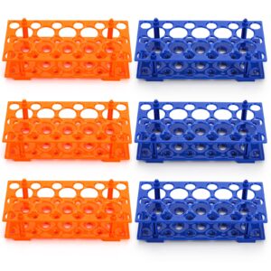 Lawei 6 Pack 28 Well Test Tube Rack, Laboratory Centrifuge Plastic Tube Holder, Detachable Plastic Stand, Storage Test Tube Rack for 10ml / 15ml / 50ml Tube, Blue and Orange