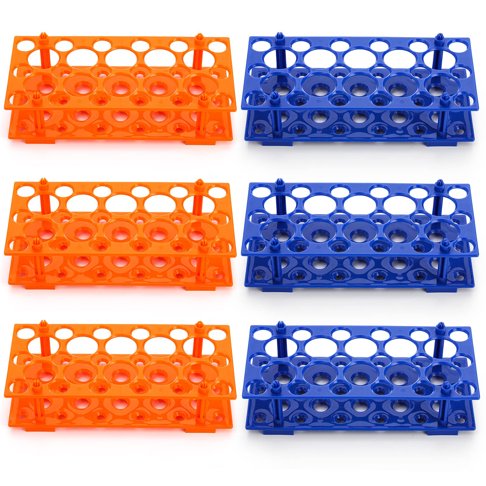 Lawei 6 Pack 28 Well Test Tube Rack, Laboratory Centrifuge Plastic Tube Holder, Detachable Plastic Stand, Storage Test Tube Rack for 10ml / 15ml / 50ml Tube, Blue and Orange