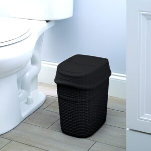 Bath Bliss 2 Pack Sailor Knot Swing Top Waste Bin | Dimensions: 11.22" x 8.27" x 12.6" | 9.5 Liter | Swing Top | Home Décor | Compact | Black