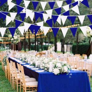 32Ft Royal Blue White Party Decorations Triangle Flag Pennant Bunting Fabric Garland for Wedding Birthday Ahoy Achor Nautical Pirate Bridal Baby Shower Under The Sea Party Festivals Decoration