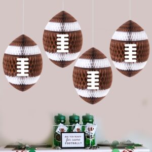 4Pcs Football Party Honeycomb Hanging Decorations 3D Football Honeycombs Tissue Paper Pom Poms for Boys Sport Theme Baby Shower Decorations