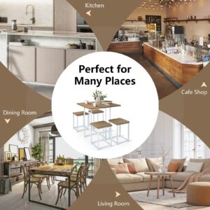 COSTWAY 5 Piece Dining Table Set, Counter Kitchen Table and Chair Set for 4 Includes 1 Square Table and 4 Stools, Space-Saving Pub Dining Set for Living Room, Breakfast Nook, Coffee Shop (Natural)