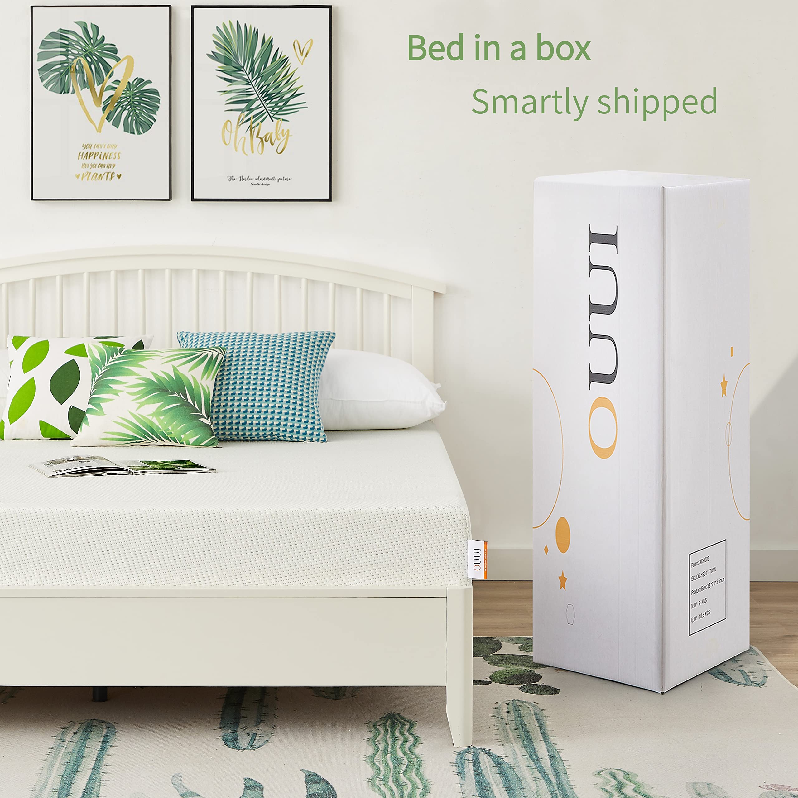 OUUI Full Size Mattress, 5 Inch Green Tea Gel Memory Foam Mattress for Cool Sleep Pressure Relief Breathable Cover Medium Firm Full Mattress in a Box, White, CertiPUR-US Certified