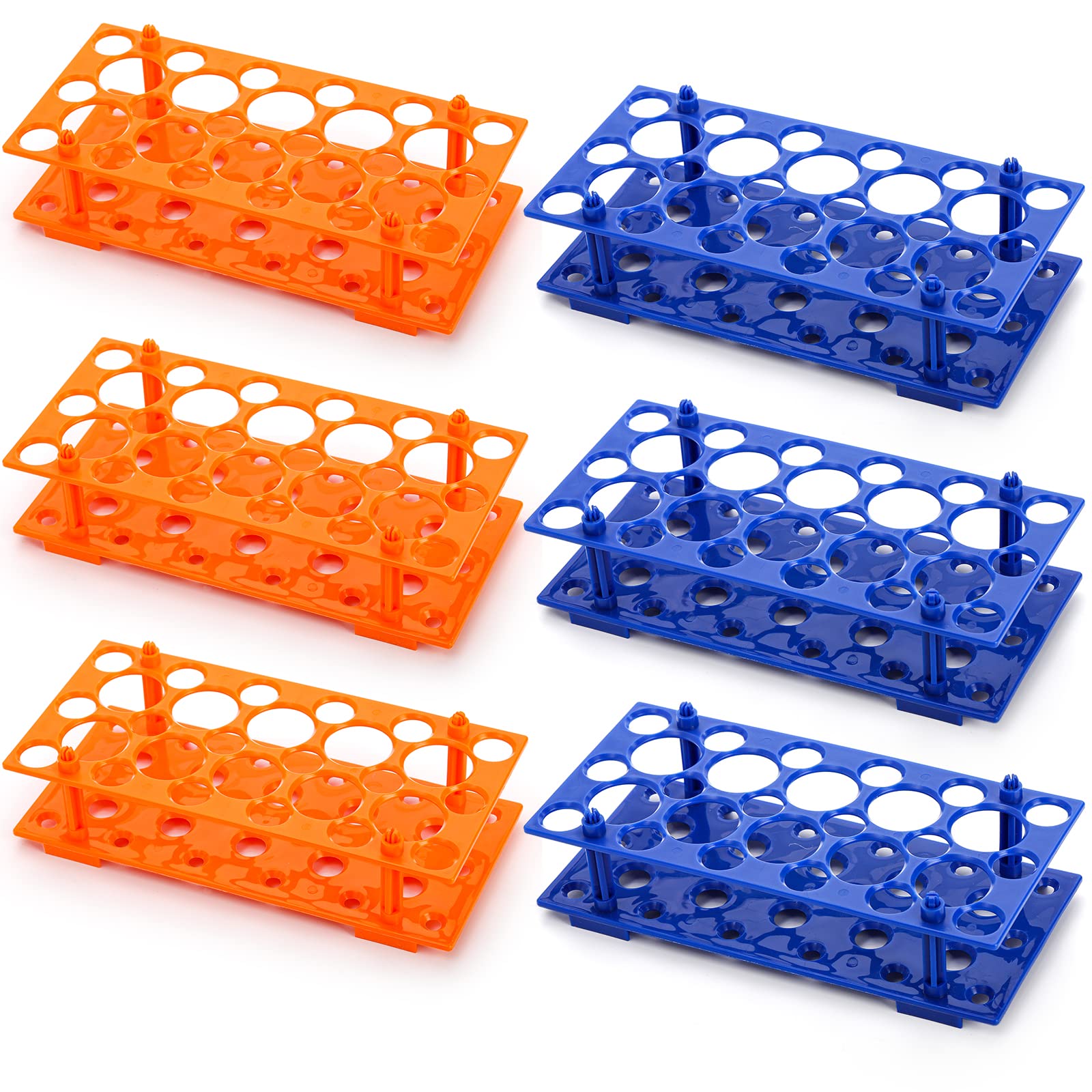 Lawei 6 Pack 28 Well Test Tube Rack, Laboratory Centrifuge Plastic Tube Holder, Detachable Plastic Stand, Storage Test Tube Rack for 10ml / 15ml / 50ml Tube, Blue and Orange