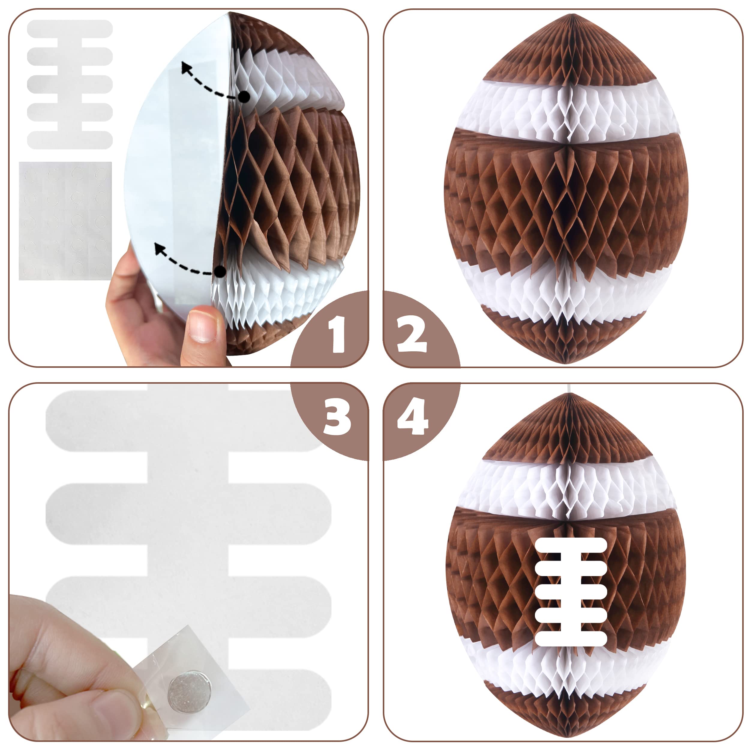 4Pcs Football Party Honeycomb Hanging Decorations 3D Football Honeycombs Tissue Paper Pom Poms for Boys Sport Theme Baby Shower Decorations