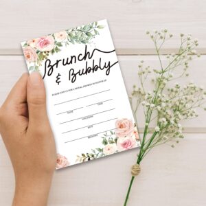 Boho Floral Greenery Brunch & Bubbly Invitations with Envelopes for All Occasions, 25 Pcs Champagne Brunch Blank Fill-in Invites for Bridal Shower, Wedding Reception, Engagement Party(04)