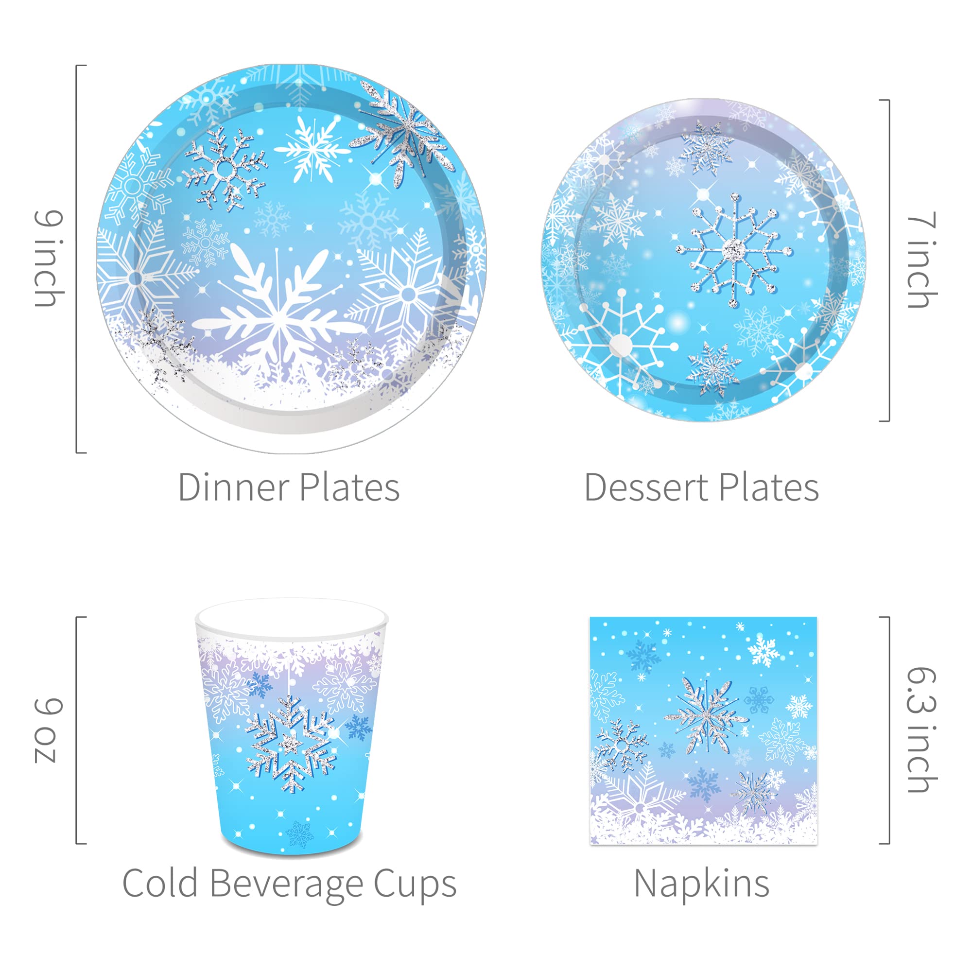 Winter Party Decorations, Snowflake Party Decorations, Christmas Party Decorations Include Blue Snow Party Plate, Dessert Plates, cups, Napkins (16 Guests)