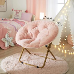 Heritage Kids Faux Fur Kids Saucer Chair, Blush with Gold Base