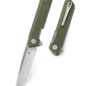 BESTECHMAN Dundee Pocket Folder Folding Knife: 3.35" D2 Steel Stonewash Satin Blade, G10 Scales, EDC Reversible Deep Clip, BMK01B (OD Green)