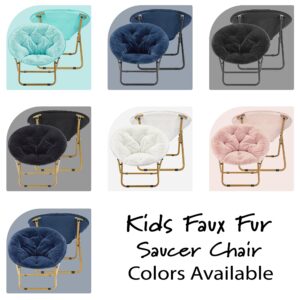 Heritage Kids Faux Fur Kids Saucer Chair, Blush with Gold Base