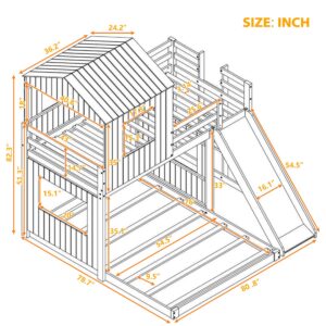 Harper & Bright Designs Twin Over Full House Bunk Bed with Slide and Roof, Wood House Bunk Bed with Ladder and Guardrails, Playhouse Bed for Kids Teens Girls Boys – White