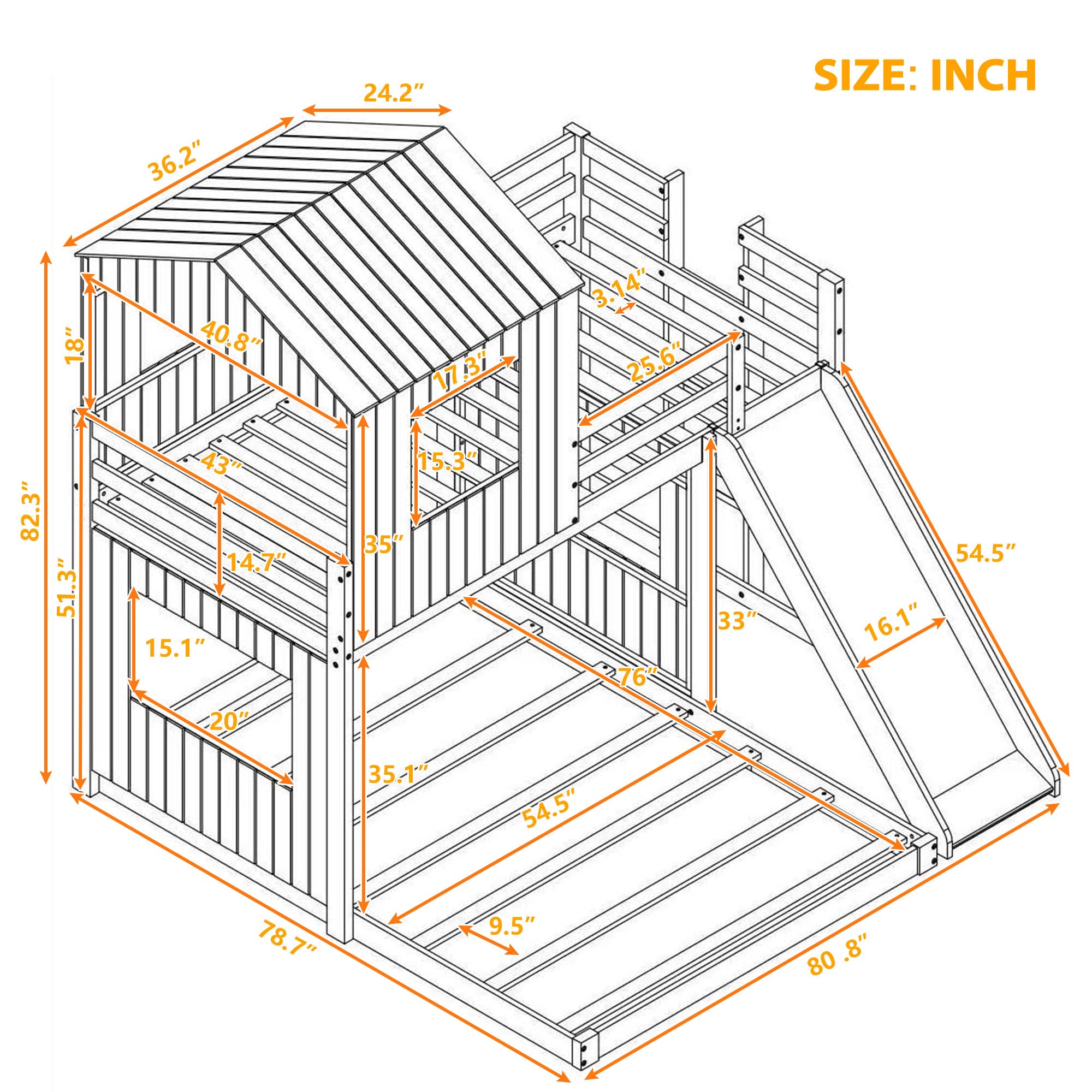 Harper & Bright Designs Twin Over Full House Bunk Bed with Slide and Roof, Wood House Bunk Bed with Ladder and Guardrails, Playhouse Bed for Kids Teens Girls Boys – White