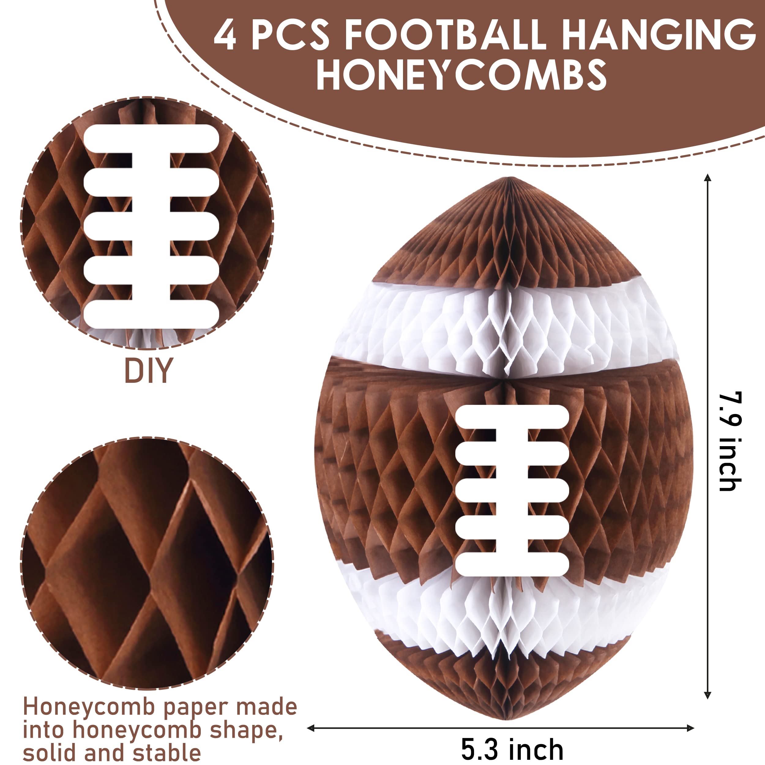 4Pcs Football Party Honeycomb Hanging Decorations 3D Football Honeycombs Tissue Paper Pom Poms for Boys Sport Theme Baby Shower Decorations