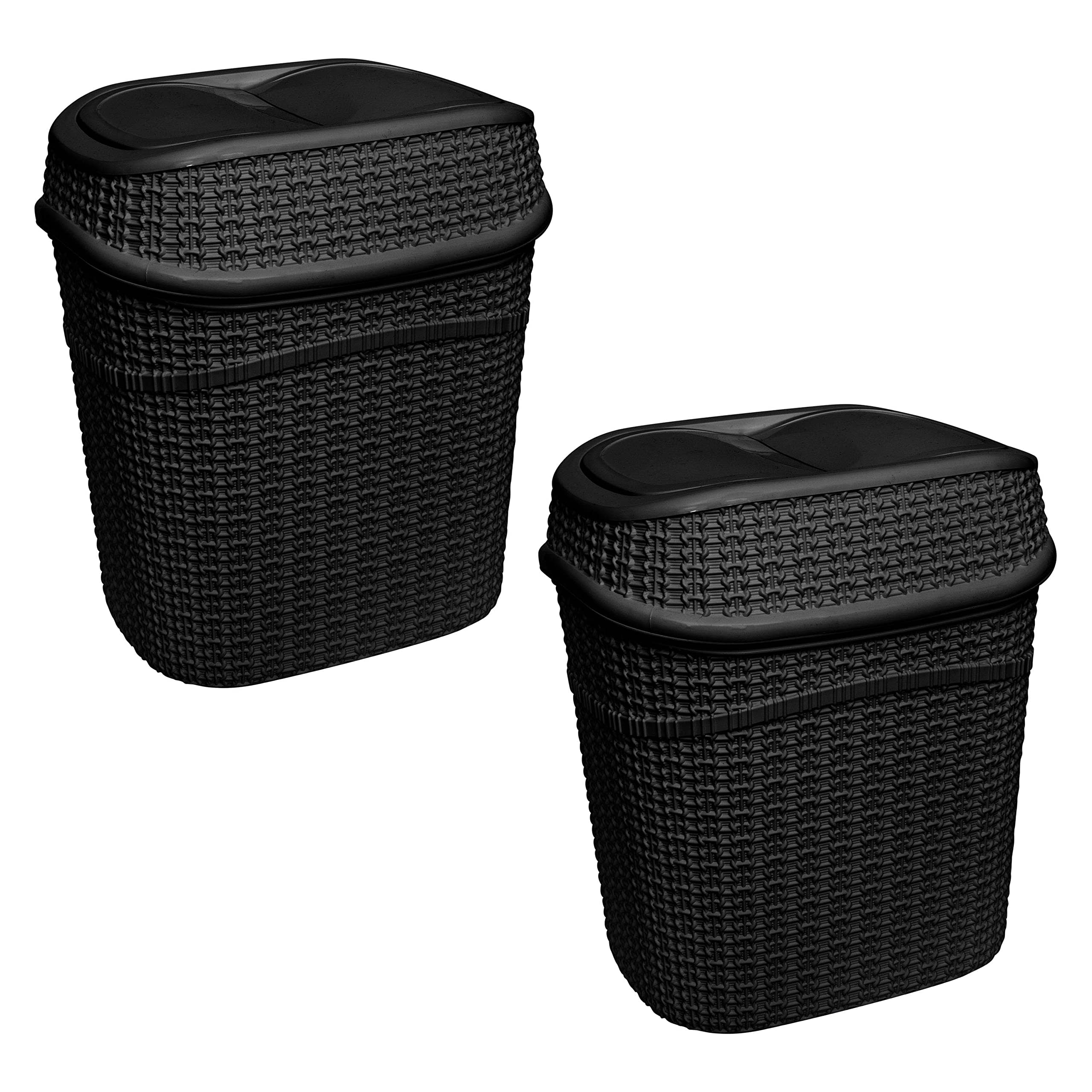 Bath Bliss 2 Pack Sailor Knot Swing Top Waste Bin | Dimensions: 11.22" x 8.27" x 12.6" | 9.5 Liter | Swing Top | Home Décor | Compact | Black