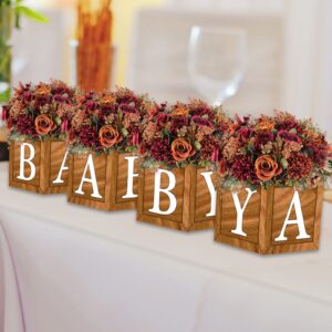 4 Wood Grain Baby Centerpiece Brown Flower Boxes Party Arrangement Favor Block Holder Baby Shower Gender Reveal Table Display with Letters Boy Girl Birthday Baby Shower Decorations without Flowers