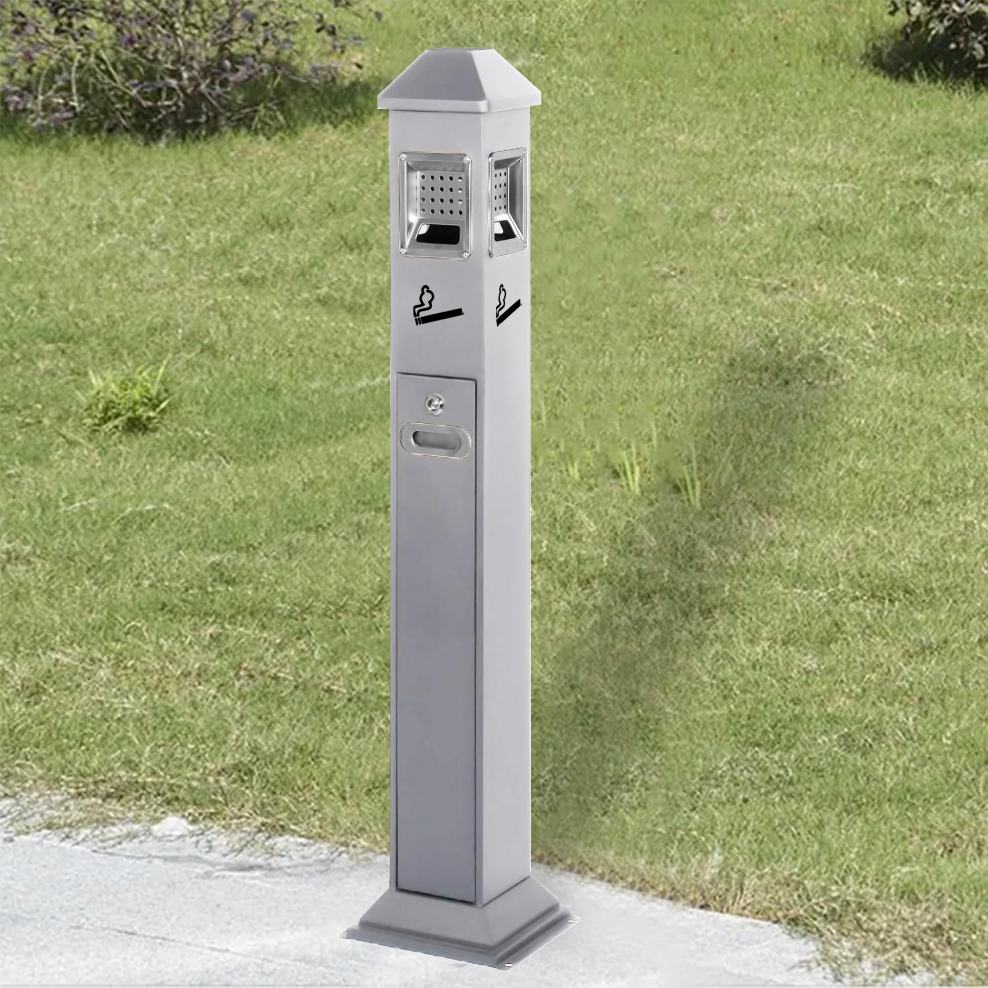 AIWFL Stainless Steel Vertical Trash Bin Outdoor Trash Cans Holder Waste Containers 47.24" Ash Bin w/Key (Silver)