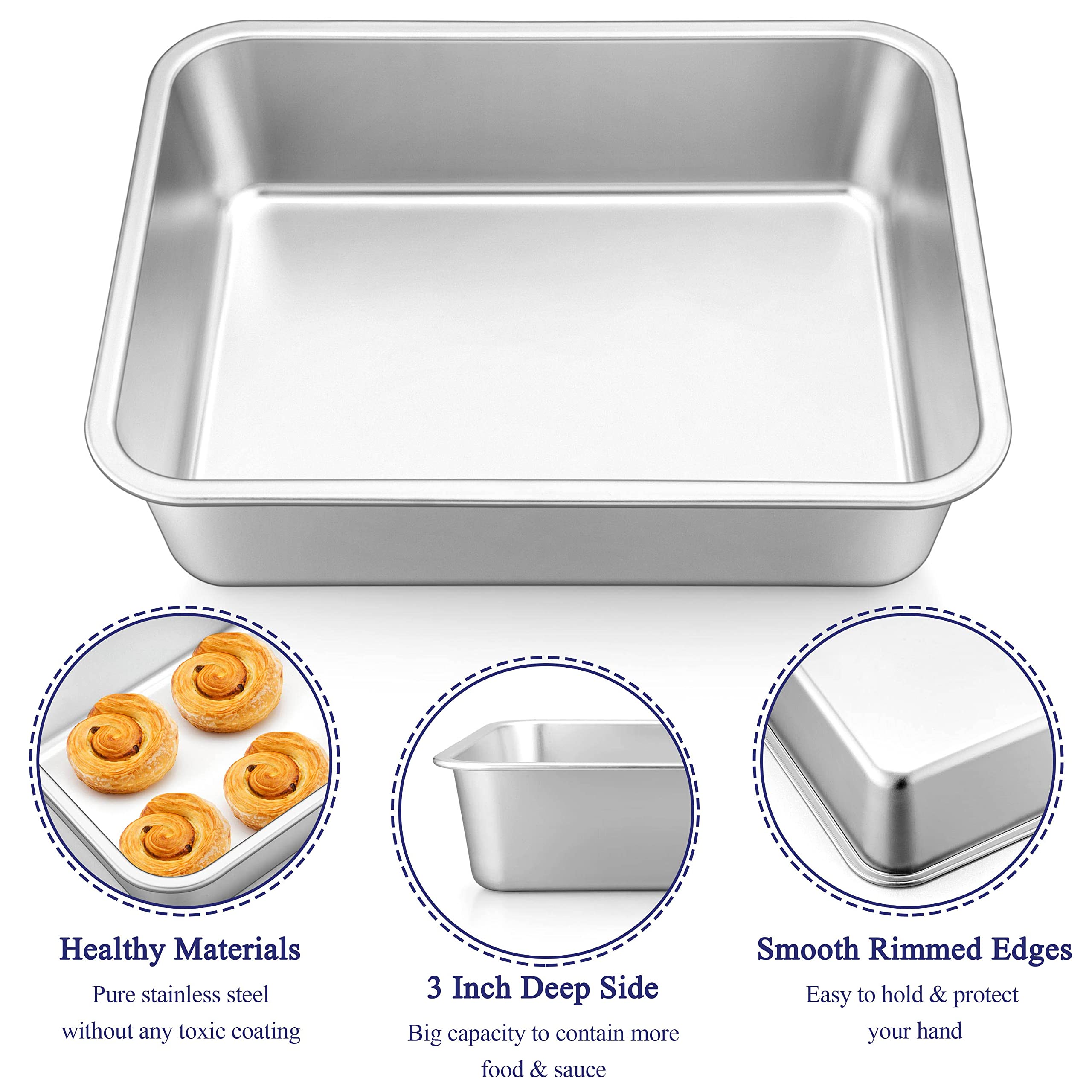 Homikit Lasagna Baking Pan, 9 x 13 Inches Stainless Steel Deep Baking Dish, Large Metal Roasting Tray Pan for Oven Toasting Turkey Cooking Casserole, Rust free & Heavy Duty, Nonstick & Dishwasher Safe